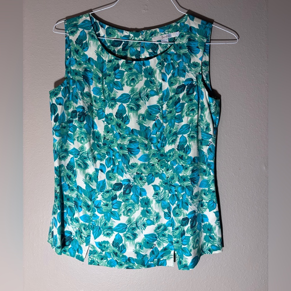 Boden Teal and Aqua Leaf Print Blouse
